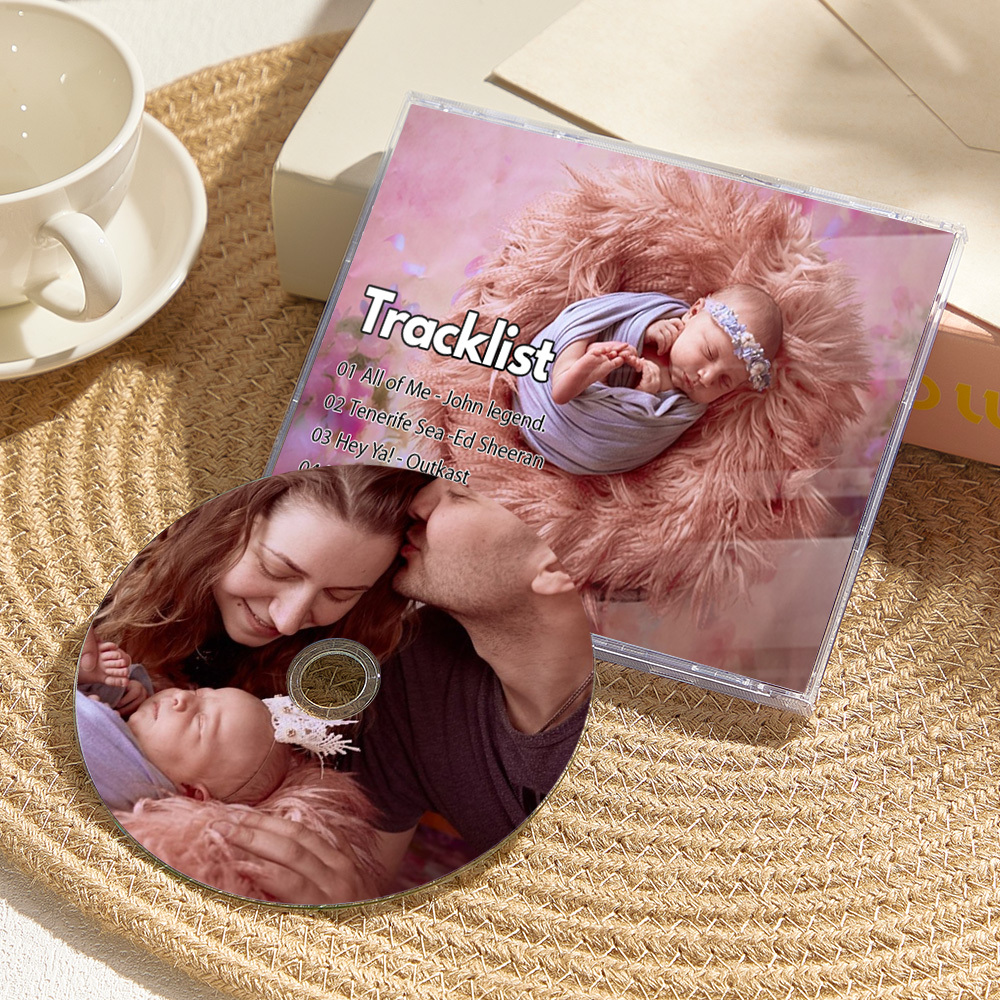 Mixtape Cd Personnalisée 3 Photos | Album Cd Personnalisé Avec 10 Chansons Pour Aider Les Bébés À Dormir, Cd Personnalisé Et Coffret - 