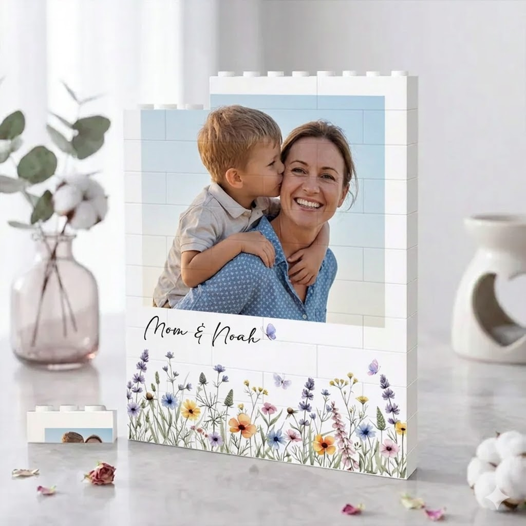 Puzzle De Blocs De Construction Photo Double Couche Personnalisés Pour Maman, Cadeau Personnalisé Pour La Fête Des Mères, Souvenir D'anniversaire Pour Maman, Cadre En Brique Créatif, Cadeau Mémoire - 