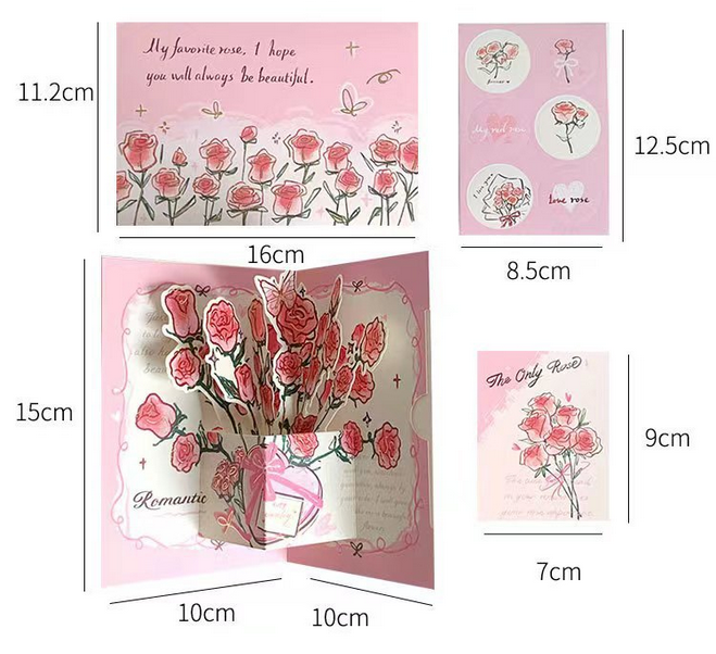 Red - 3D Rose Greeting Card Creative Card - 