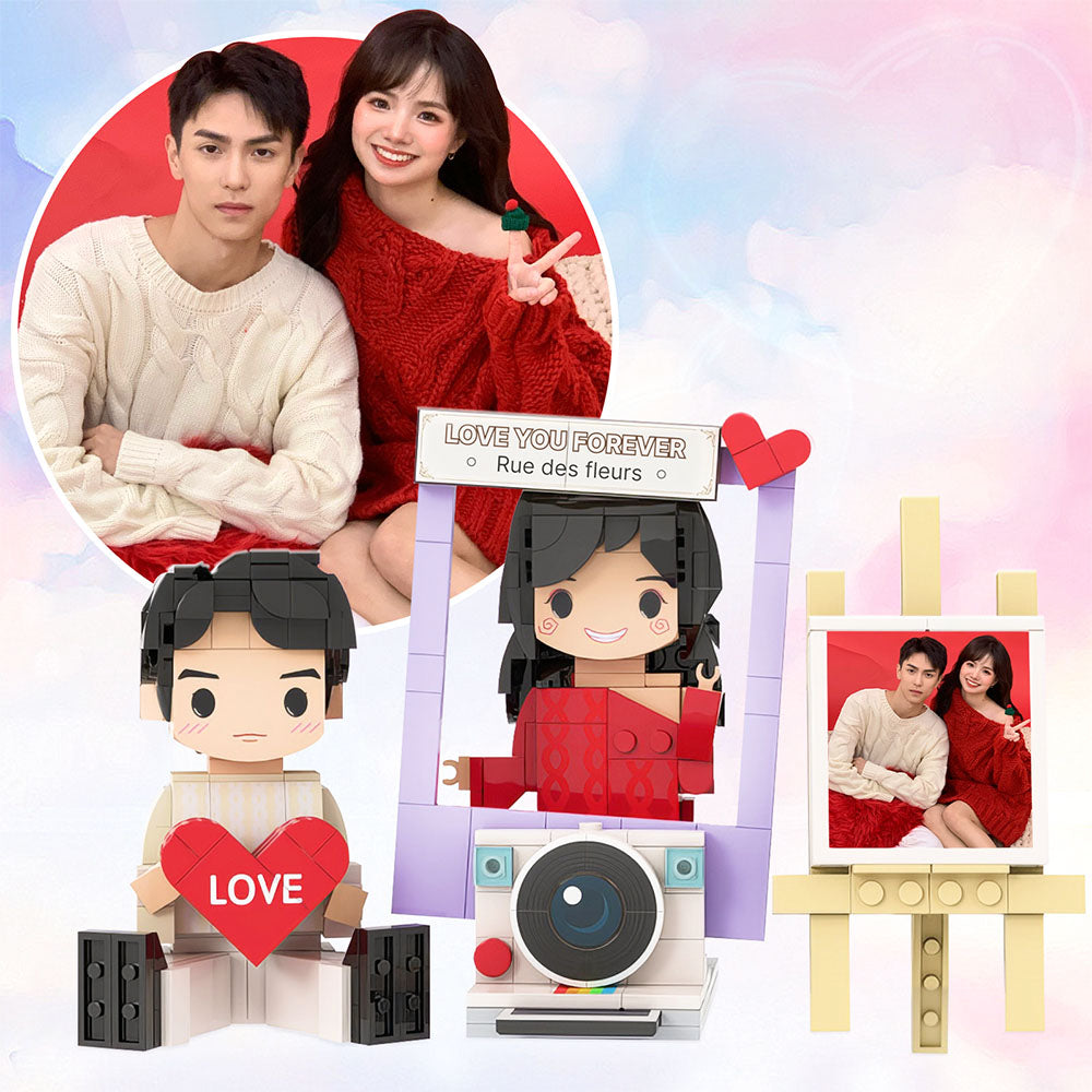 七夕節驚喜禮物 甜蜜瞬間雙人積木公仔 定制雙人積木公仔 情侶定制積木擺件