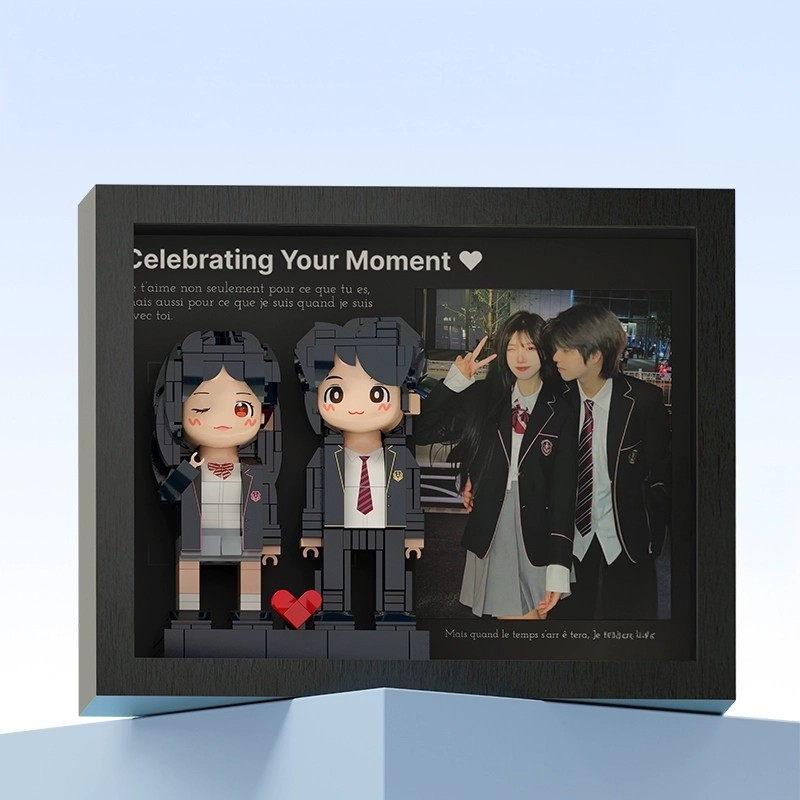 訂製雙 Duddu 磚人相框、個人化生日禮物和 Duddu 磚人 - 