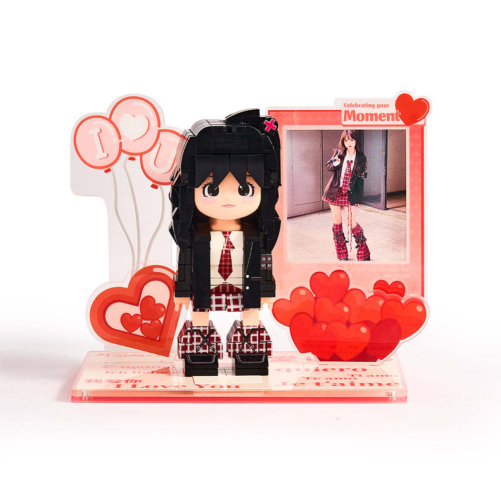 diy照片定製驚喜禮物 單人嘟嘟仔愛心場景款定製 節日禮物積木人擺件