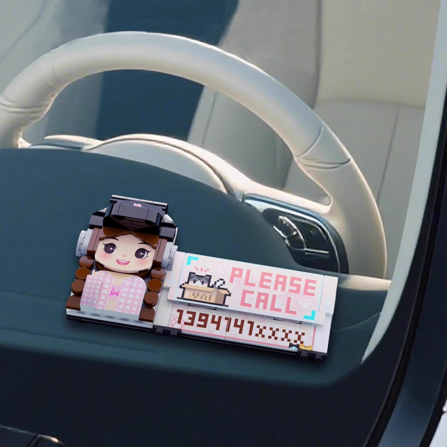 客製化積木人汽車挪車號碼牌｜可愛造型＋電話顯示