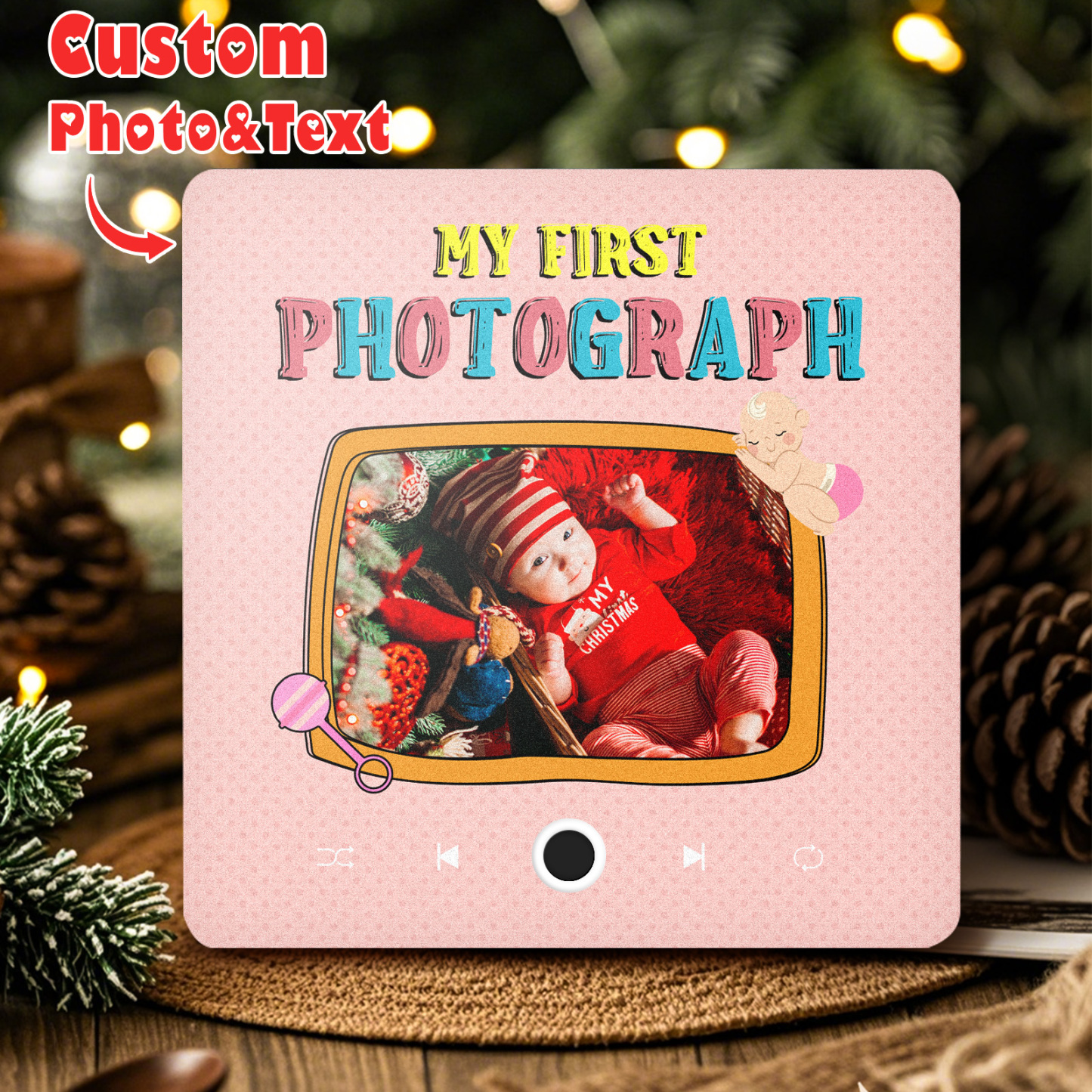 個人化音樂冰箱貼紙 寶寶的第一張照片 聖誕節家庭禮物 客製化音樂磁鐵可播放歌曲 - 