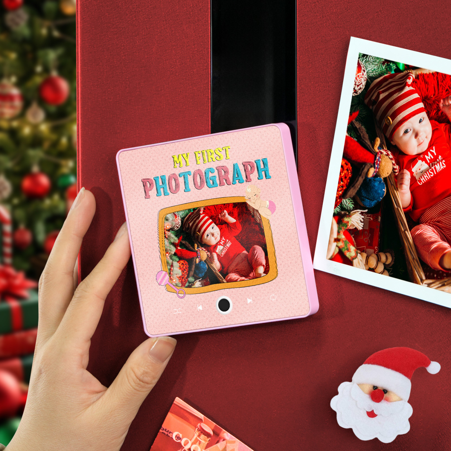 個人化音樂冰箱貼紙 寶寶的第一張照片 聖誕節家庭禮物 客製化音樂磁鐵可播放歌曲 - 