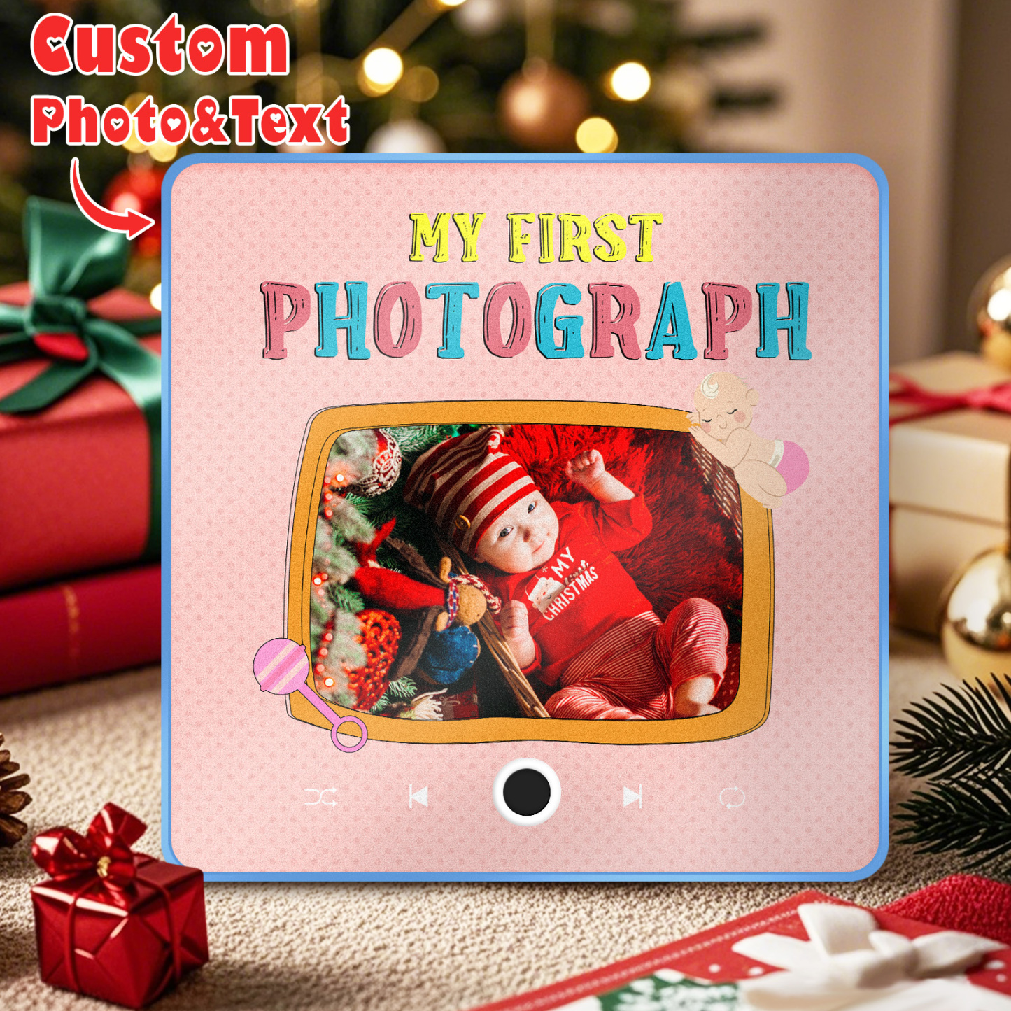 個人化音樂冰箱貼紙 寶寶的第一張照片 聖誕節家庭禮物 客製化音樂磁鐵可播放歌曲 - 