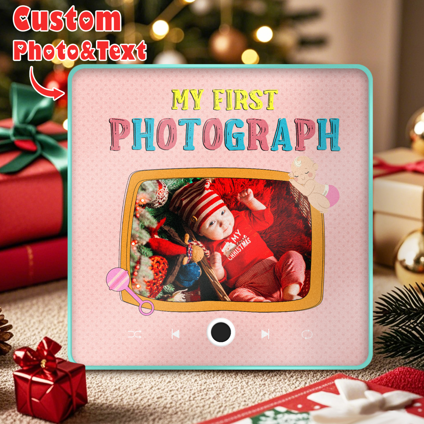 個人化音樂冰箱貼紙 寶寶的第一張照片 聖誕節家庭禮物 客製化音樂磁鐵可播放歌曲 - 