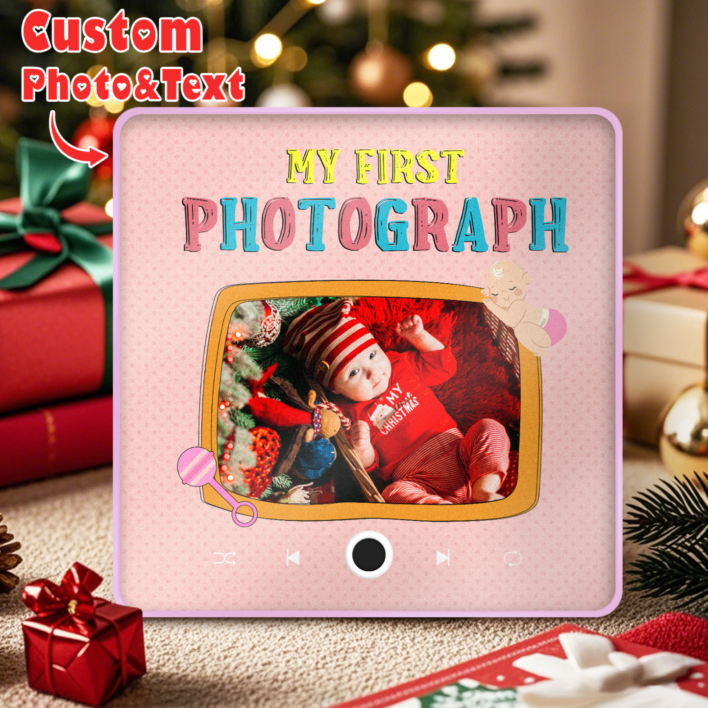 個人化音樂冰箱貼紙 寶寶的第一張照片 聖誕節家庭禮物 客製化音樂磁鐵可播放歌曲 - 
