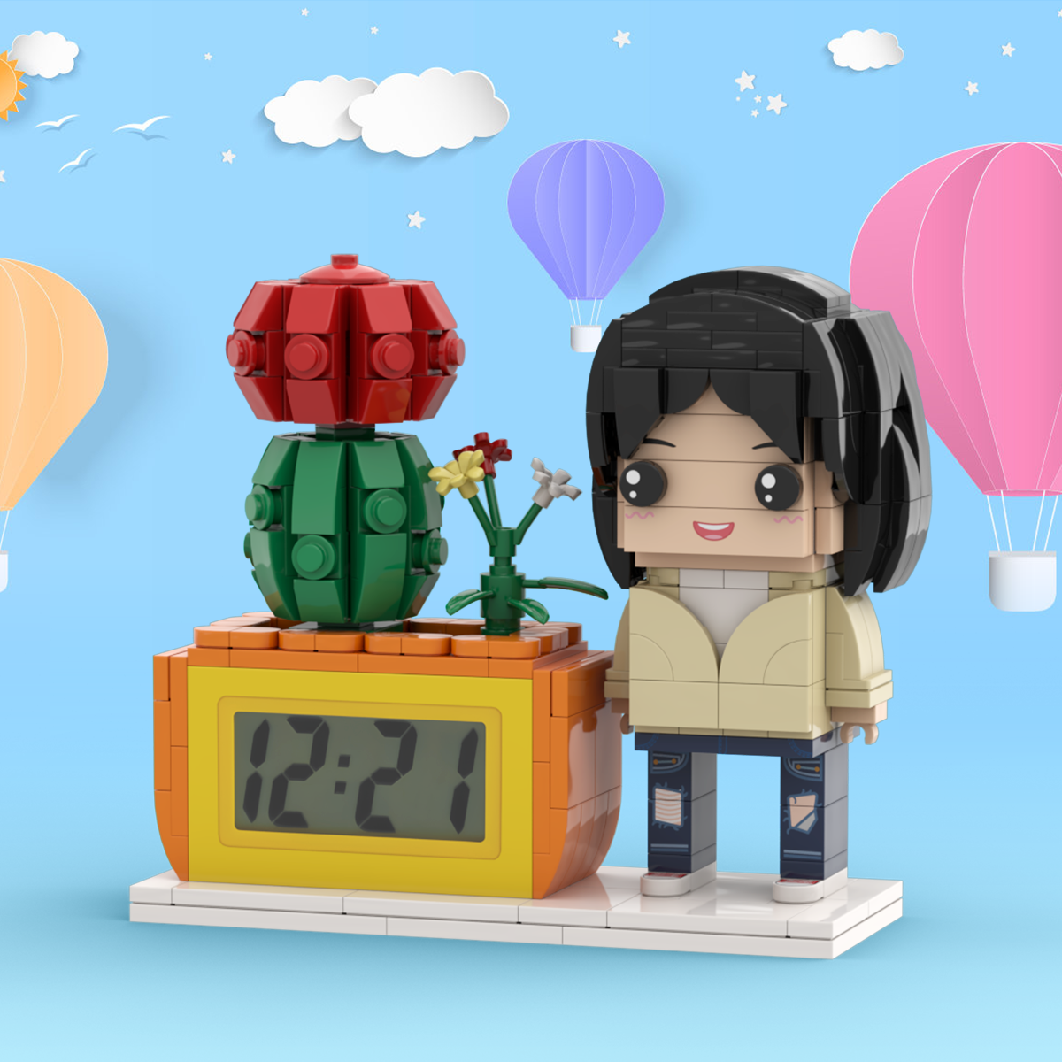 送給她的禮物 定製磚人時鐘 個人化人物盆栽和磚時鐘 - minebricktw
