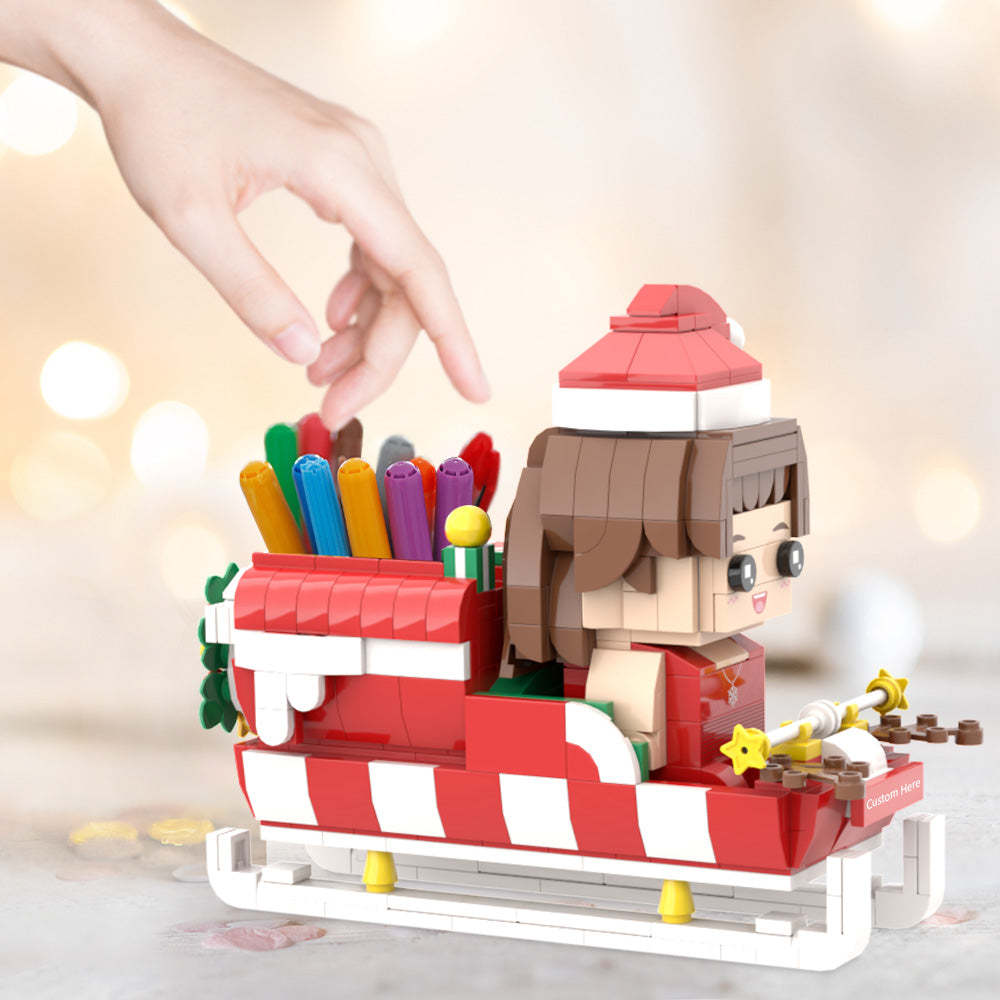 客製化聖誕磚人筆筒 個人化磚人和筆筒 客製化聖誕老人雪橇磚人 - minebricktw
