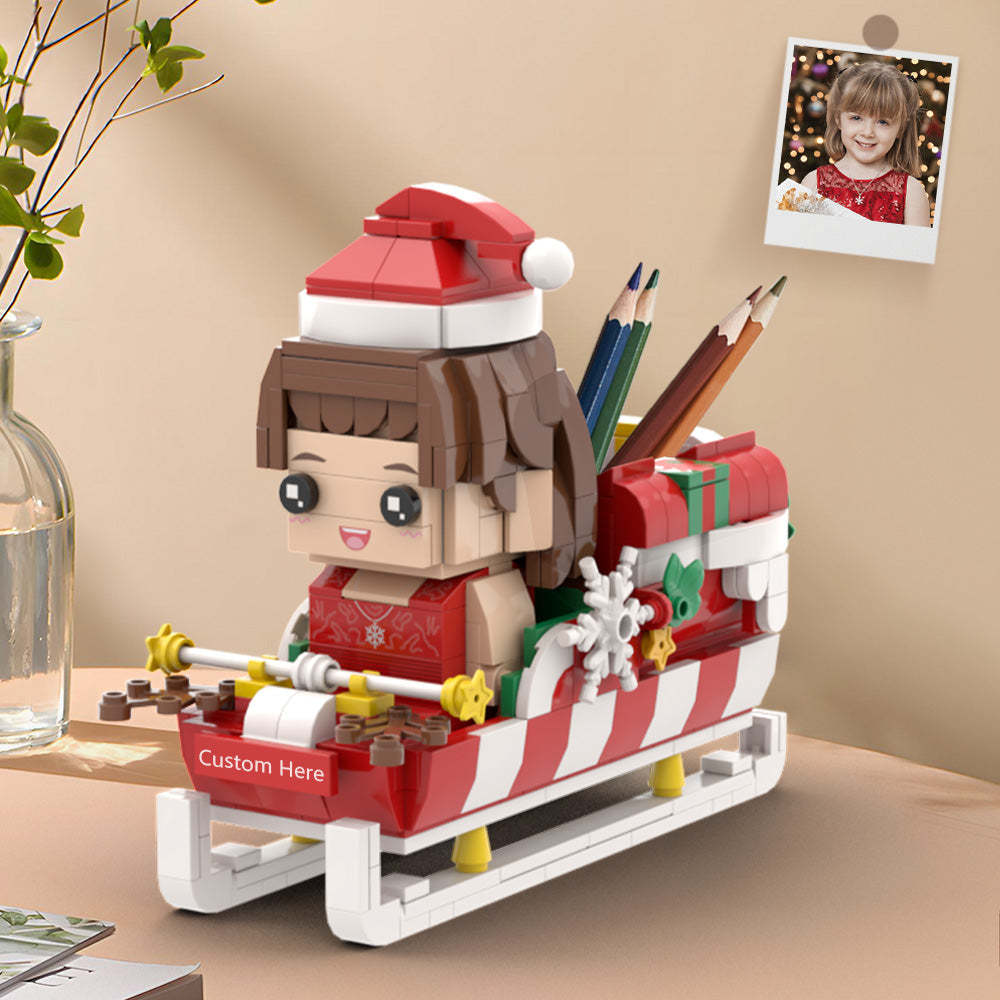 客製化聖誕磚人筆筒 個人化磚人和筆筒 客製化聖誕老人雪橇磚人 - minebricktw