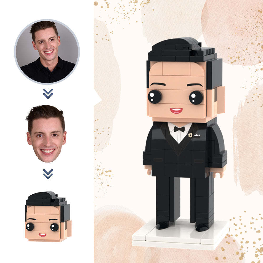 結婚禮物黑色套裝積木人偶定制頭積木人偶小顆粒積木玩具 - MyCustomBrickheadz