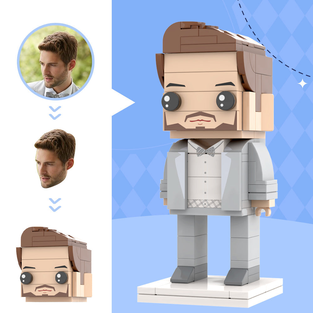 老公老式灰色西裝訂製頭像磚人個性化磚人小顆粒塊結婚週年紀念禮物新郎