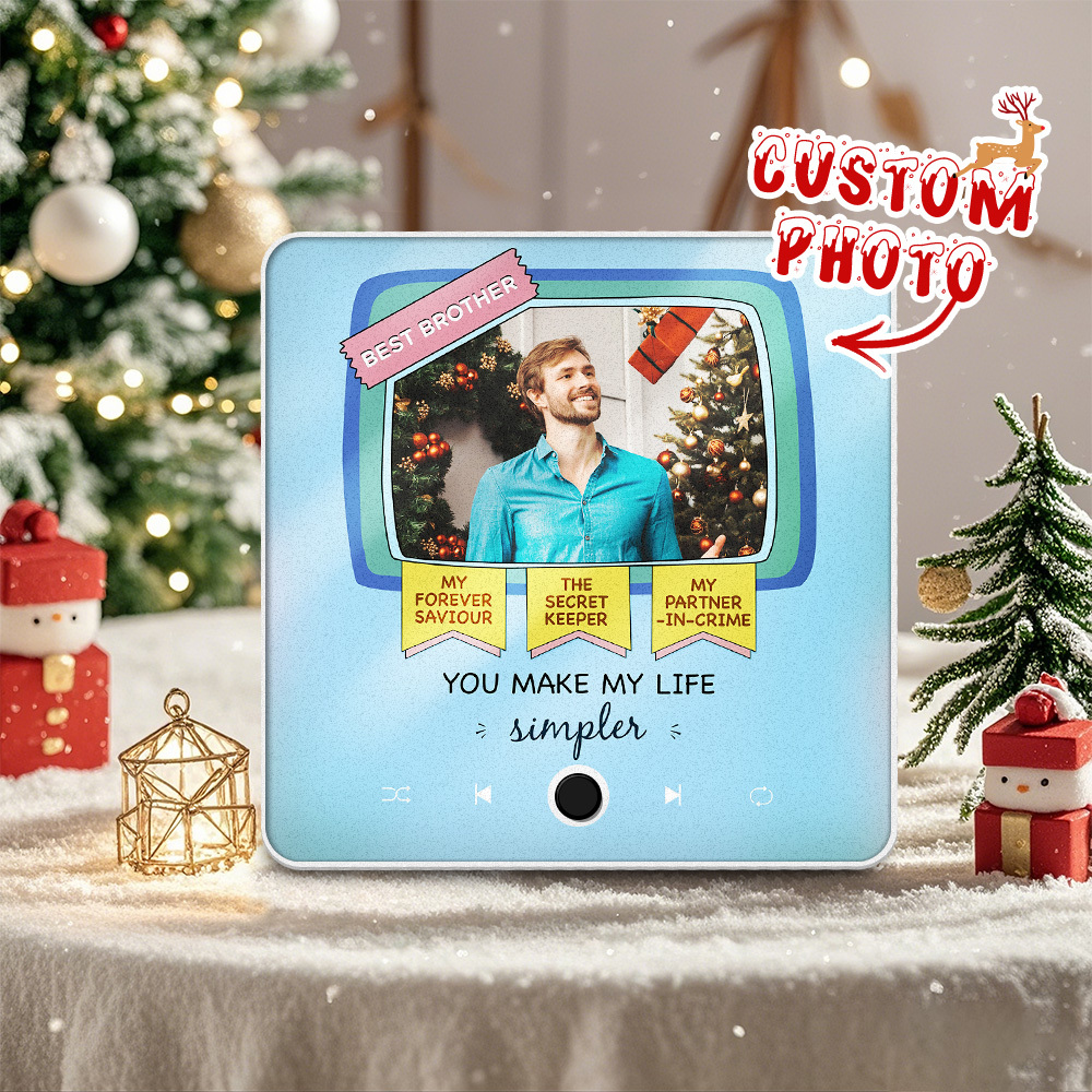 個人化照片音樂冰箱貼聖誕禮物，適合送給兄弟姐妹的客製化音樂磁鐵，可播放歌曲 - 