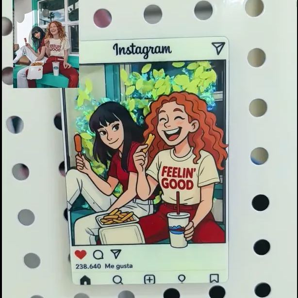 客製化卡通照片閃光壓克力冰箱貼 Instagram 風格個人化禮物 - 