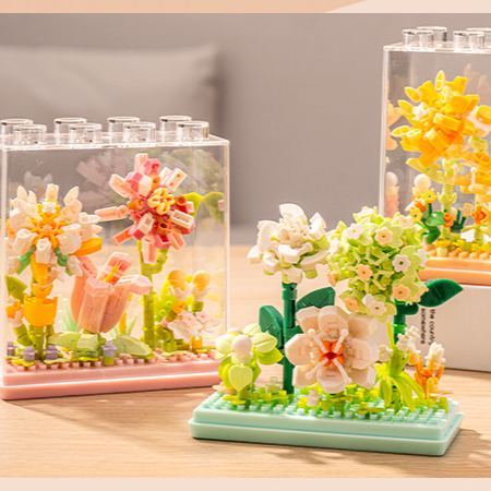 迷你花朵積木,帶透明展示盒 | Diy 花卉裝飾,適合家居和節日禮物 - 