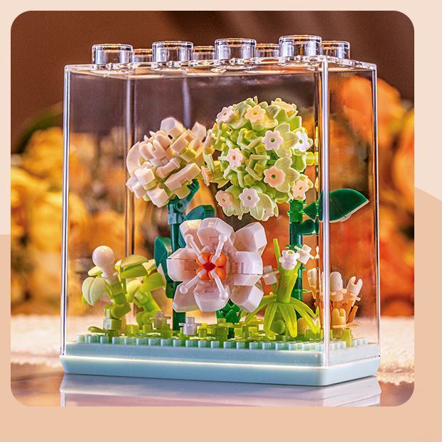 迷你花朵積木,帶透明展示盒 | Diy 花卉裝飾,適合家居和節日禮物 - 