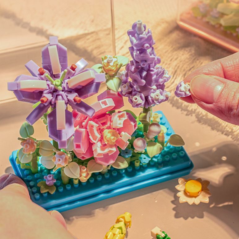 迷你花朵積木,帶透明展示盒 | Diy 花卉裝飾,適合家居和節日禮物 - 
