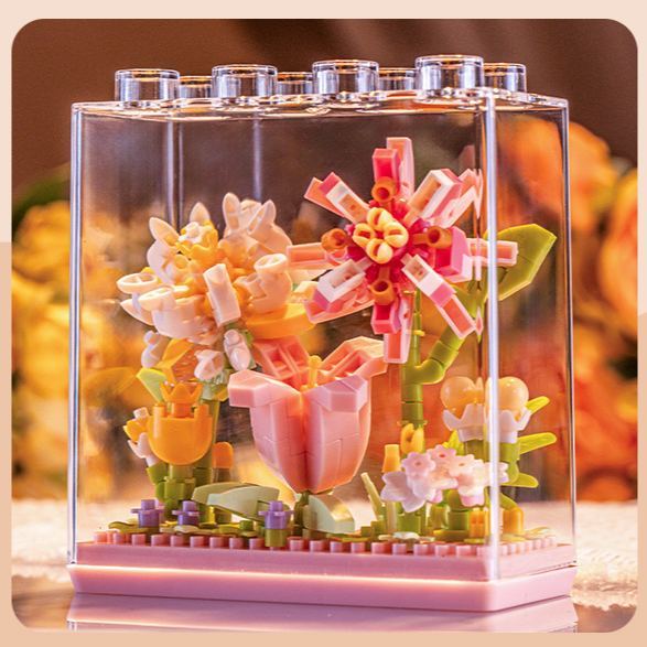 迷你花朵積木,帶透明展示盒 | Diy 花卉裝飾,適合家居和節日禮物 - 