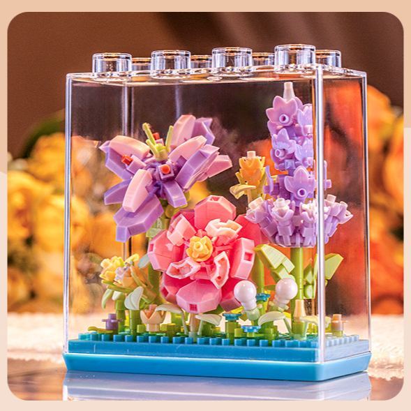 迷你花朵積木,帶透明展示盒 | Diy 花卉裝飾,適合家居和節日禮物 - 