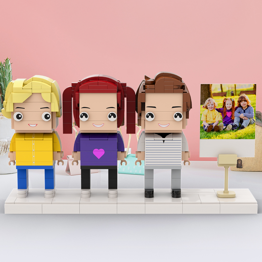 Geschenk Für Kinder, Ganzkörper-fotorahmen Mit 3 Personen, Individuelle Ziegelfiguren, Perfekte Geschenke Für Die Familie - 