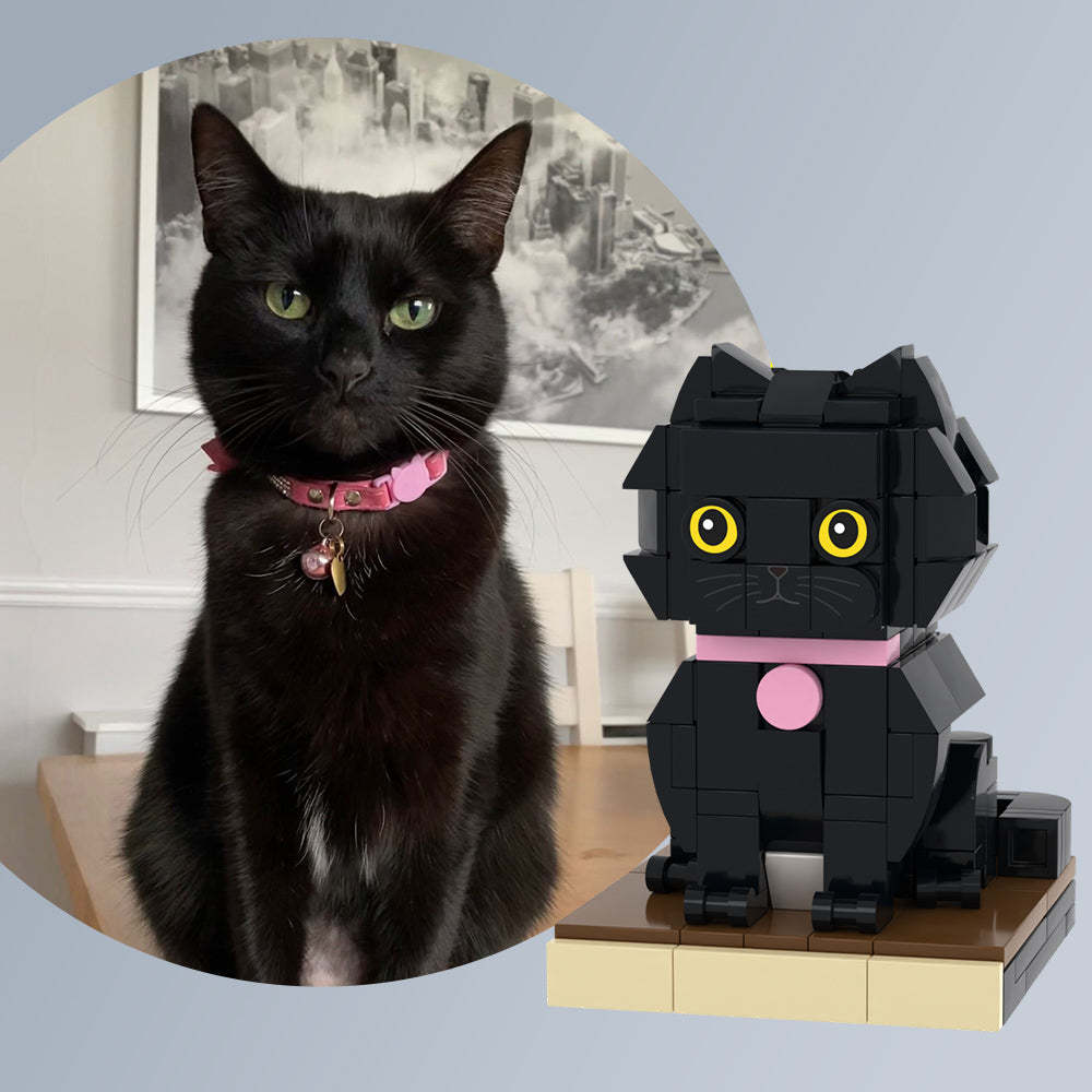 Benutzerdefinierte schwarze Katzen-Steinfiguren, vollständig anpassbar, 1 Katzenfoto, kleiner Partikelblock, individuell angepasst, nur Katze