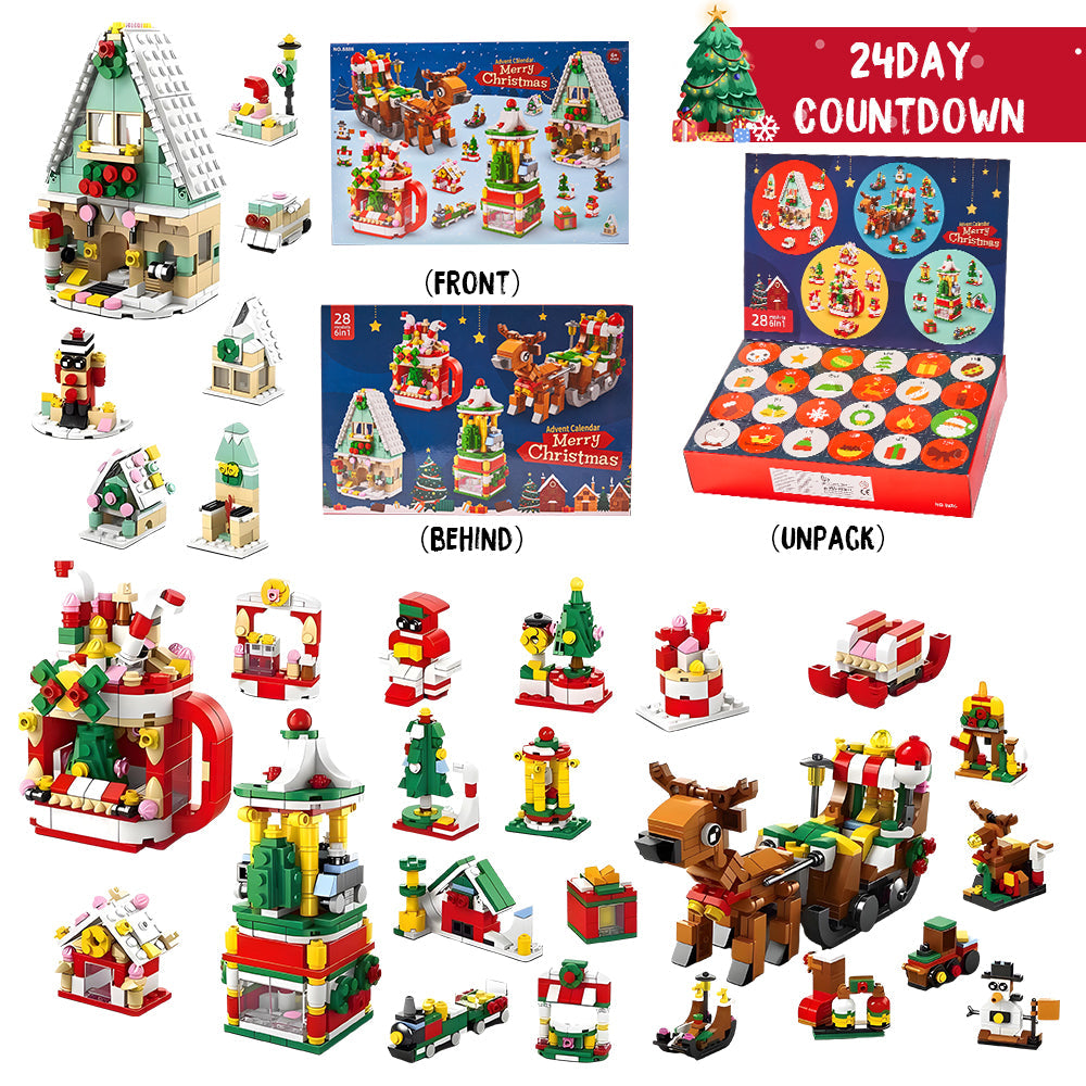 Blindbox Mit Weihnachtsschlitten-steinfiguren, Überraschungs-blindbox Mit 24 Kalendern Und Countdown-geschenkbox