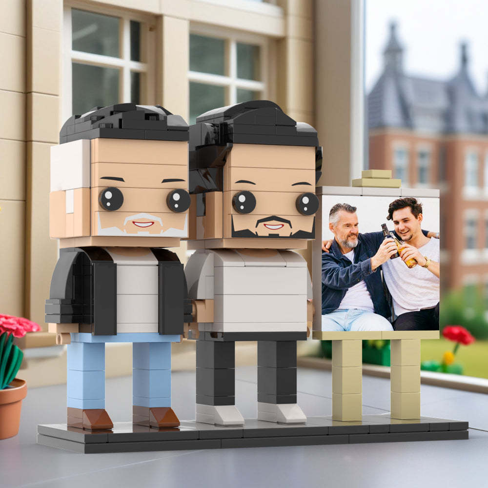 Anpassbarer Ganzkörper Für 2 Personen, Ausgewachsener Sohn, Der Mit Seinem Vater Ein Bier Trinkt, Mann-fotorahmen, Personalisierte, Individuelle Ziegelfiguren, Kleines Partikel-blockspielzeug, Personalisiert Für Den Vatertag - minebrickde