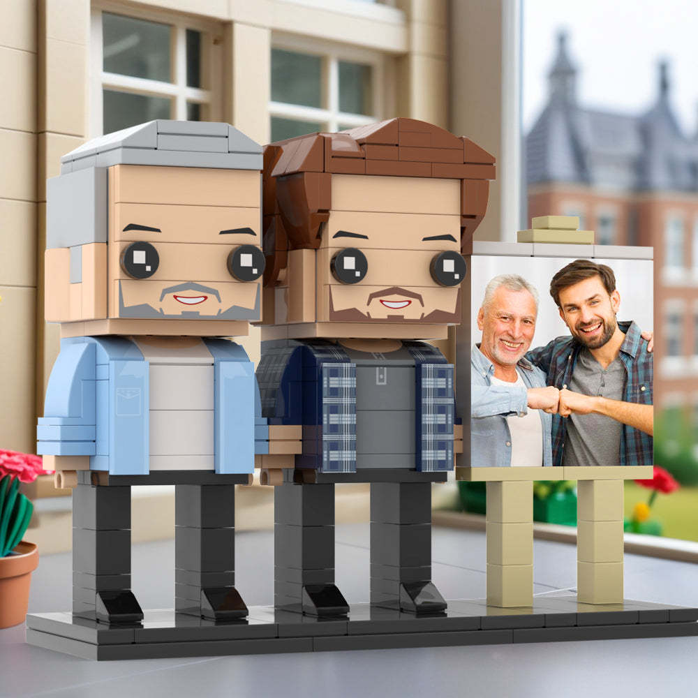 Anpassbarer Ganzkörper-fotorahmen Für 2 Personen, Vater Und Sohn, Fauststoß, Personalisierte Ziegelfiguren, Kleines Partikelblockspielzeug, Personalisierbar Für Den Vatertag - minebrickde