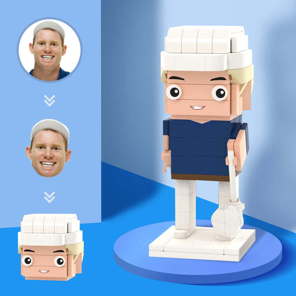 Maßgeschneiderte Kopfmännchen-Golferfiguren, kleines Partikelblockspielzeug, anpassbare Ziegelkunstgeschenke