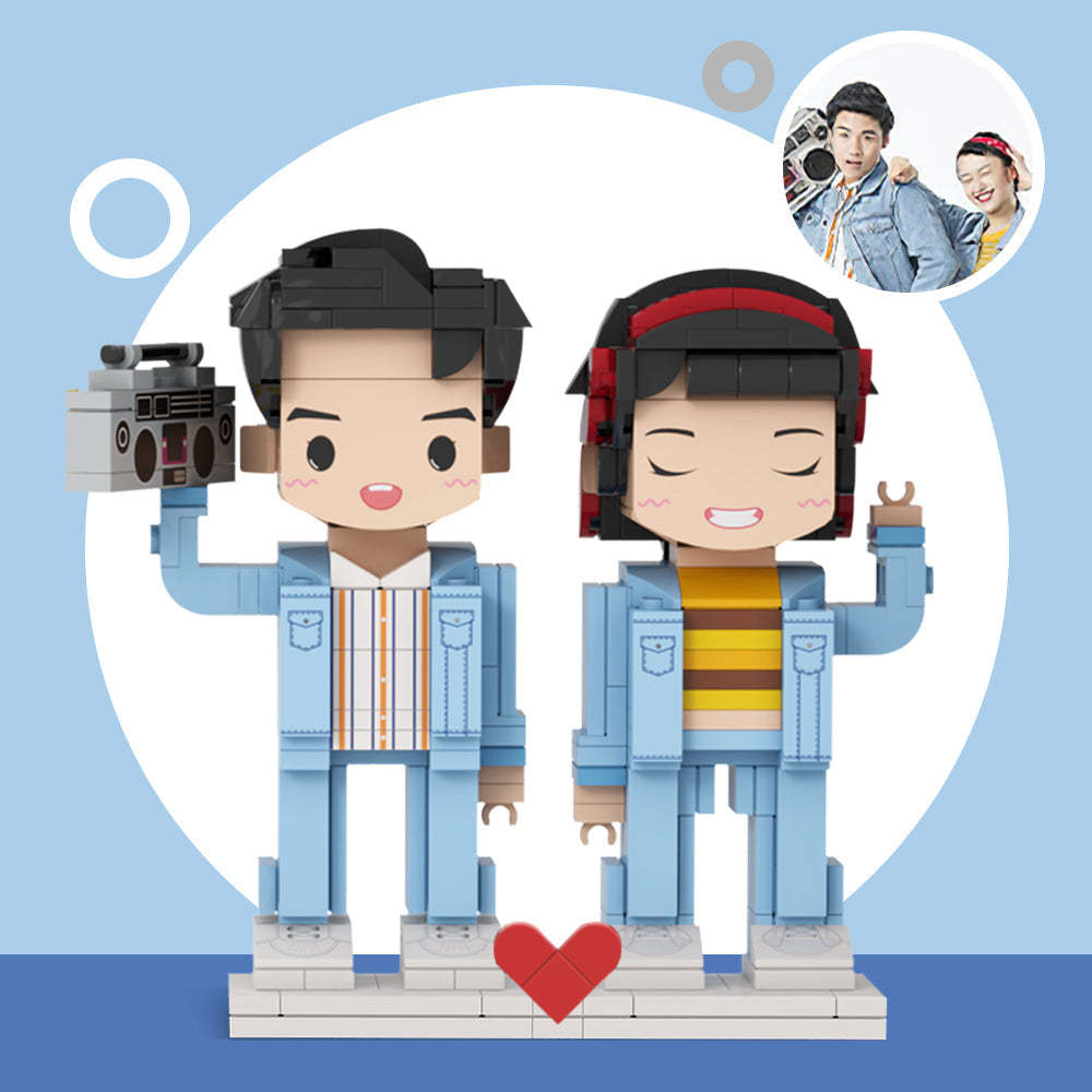Lustige Geschenke, anpassbare Ganzkörper-Ziegelfiguren für 2 Personen, personalisierbareIndividuelles Brick Spielzeug mit niedlichem Gesicht
