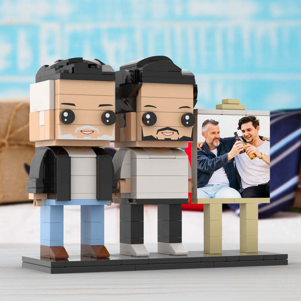Anpassbarer Ganzkörper Für 2 Personen, Ausgewachsener Sohn, Der Mit Seinem Vater Ein Bier Trinkt, Mann-fotorahmen, Personalisierte, Individuelle Ziegelfiguren, Kleines Partikel-blockspielzeug, Personalisiert Für Den Vatertag - minebrickde