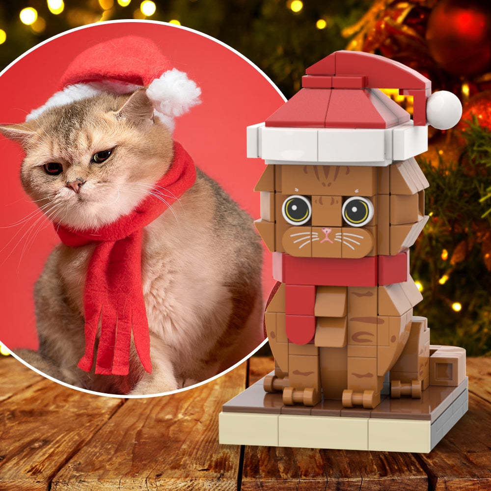 Weihnachtskatze Mit Schal Und Mütze, Vollständig Am Körper Anpassbar, 1 Katze, Personalisiertes Weihnachts-katzenfoto, Individuell,Individuelles Brick Spielzeug, Kleiner Partikelblock, Individuell Anpassbar, Nur Katze