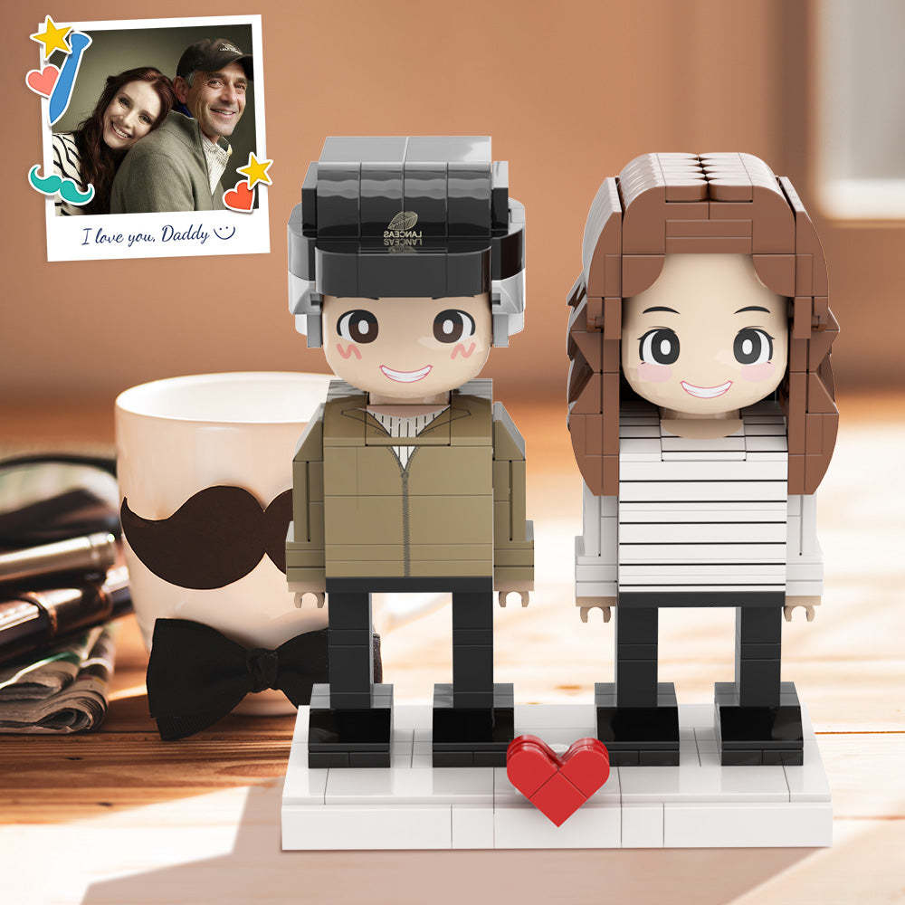 Ganzkörper-2-personen-duddu-steinfiguren, Individuelle Steinfigur Für Papa, Perfekt Für Den Vatertag Mit Stilvollem Hut, Papa Und Ich, Sein Kleines Mädchen - minebrickde