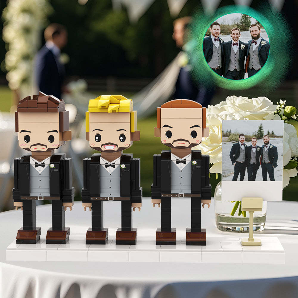Ordentlicher Trauzeuge, Schwarzer Anzug, Ganzkörper-anpassbare, Individuelle Ziegelfiguren Für Die Hochzeit, 3 Personen, Individuelle Ziegelfiguren Für Die Hochzeit, Souvenir - minebrickde