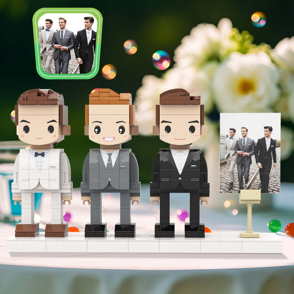 Business-stil Hochzeit Trauzeuge Schwarzer Anzug Ganzkörper-anpassbare Individuelle Ziegelfiguren Für Die Hochzeit 3 ​​personen Individuelle Ziegelfiguren Als Hochzeits-souvenir - minebrickde