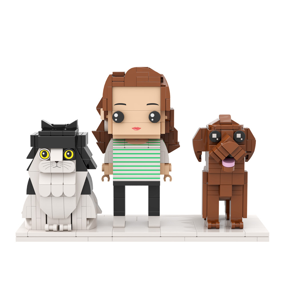 Ganzkörper-anpassbare Ziegelfiguren Personalisierte Ziegelfiguren Mit Katze Und Hund Geschenk Zum Erinnern - 