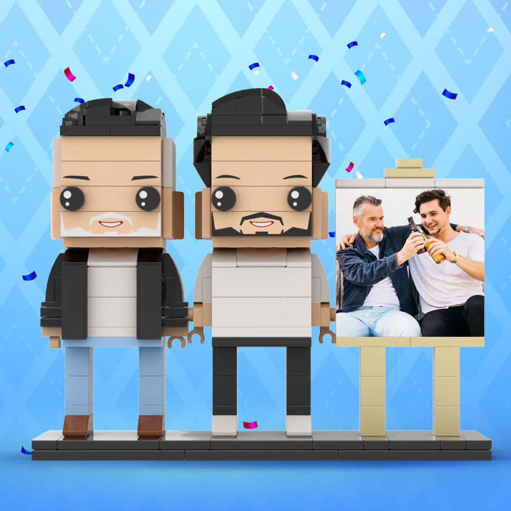 Anpassbarer Ganzkörper Für 2 Personen, Ausgewachsener Sohn, Der Mit Seinem Vater Ein Bier Trinkt, Mann-fotorahmen, Personalisierte, Individuelle Ziegelfiguren, Kleines Partikel-blockspielzeug, Personalisiert Für Den Vatertag - minebrickde