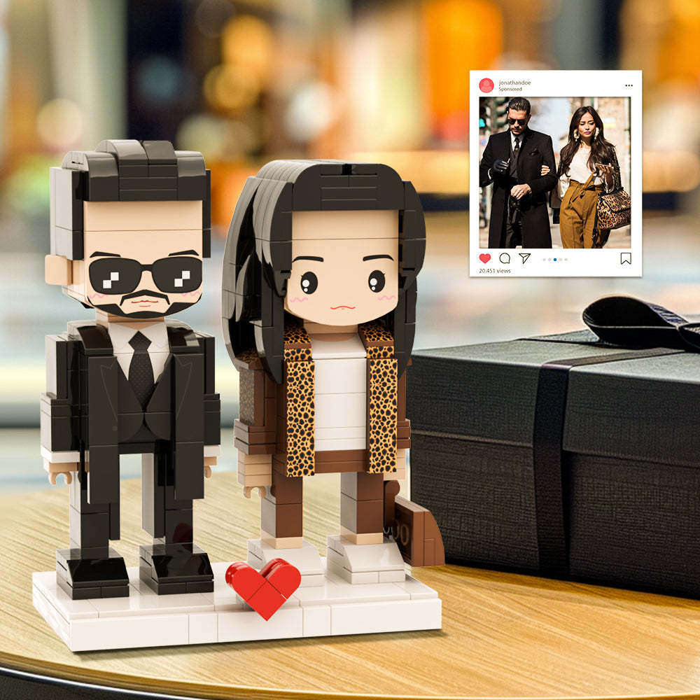 Leopardenmuster, Ganzkörper, 2 Personen, Individuelle Ziegelfiguren, Personalisierte Niedliche Gesichtsziegelfiguren, Geschenke Für Sie - minebrickde