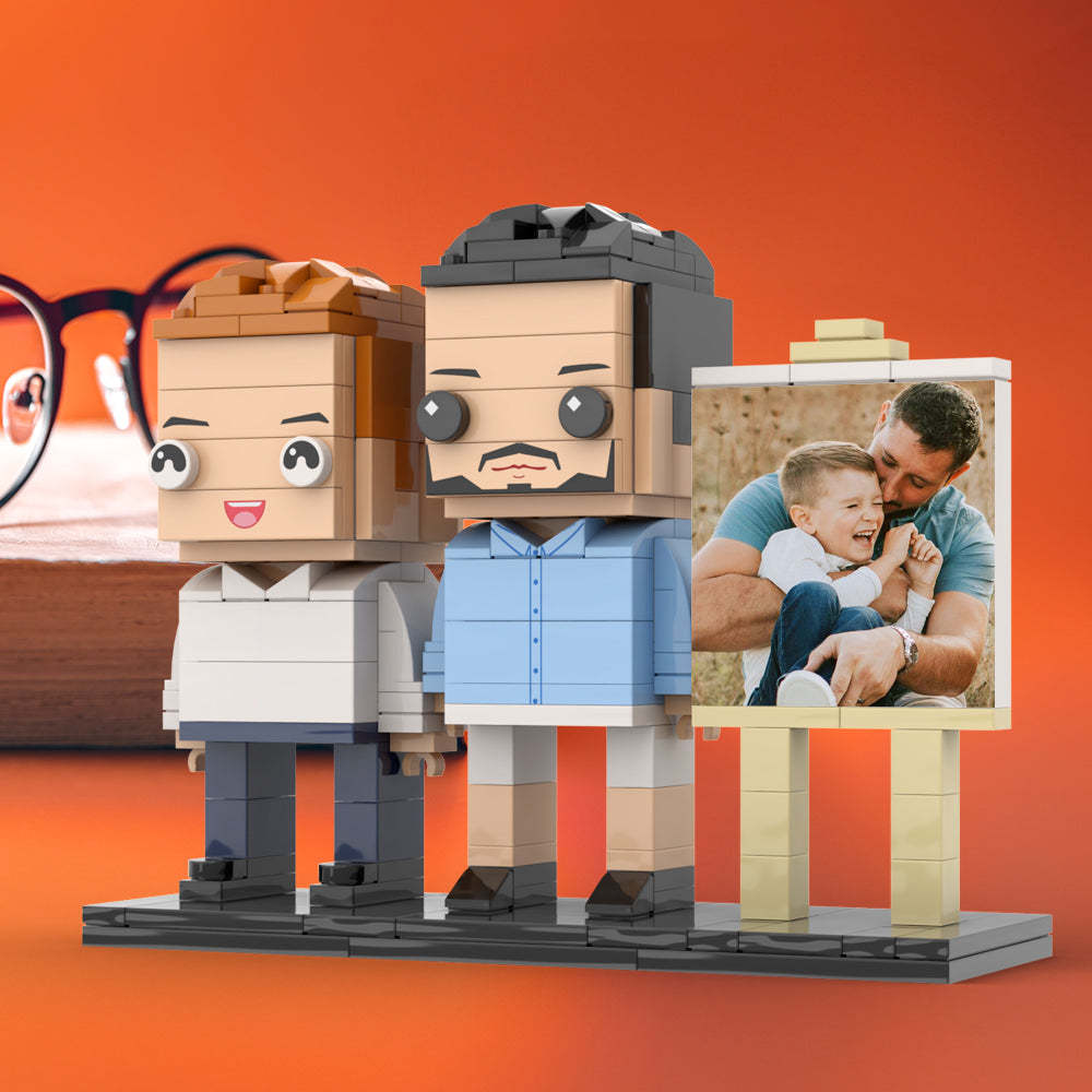 Anpassbarer Ganzkörper-fotorahmen Für 2 Personen, Vater Umarmt Seinen Sohn, Kleiner Junge, Personalisierte Ziegelfiguren, Kleines Partikelblock-spielzeug, Personalisierbar Für Den Vatertag - minebrickde