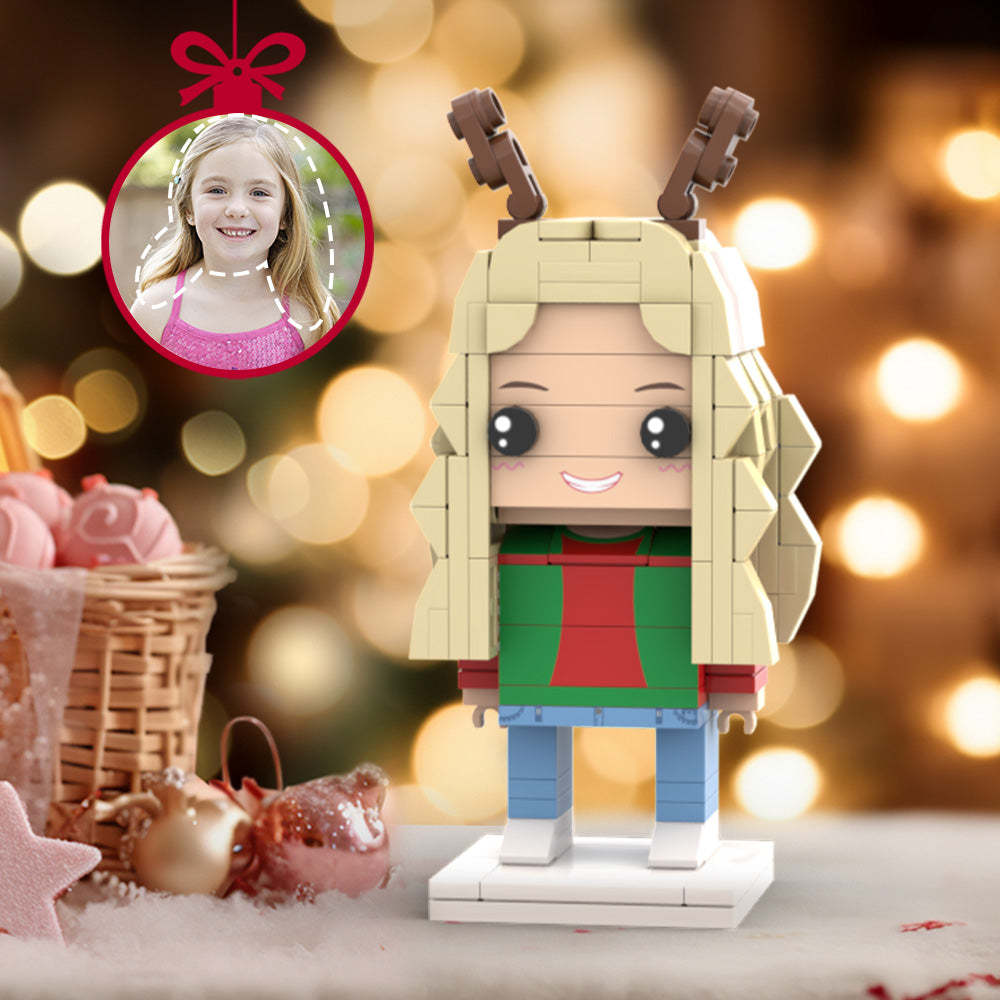 Weihnachtsgeschenke, Individuelle Kopf-steinfiguren, Personalisiertes Mädchen Mit Geweih, Steinfiguren, Kleines Partikel-block-spielzeug - minebrickde
