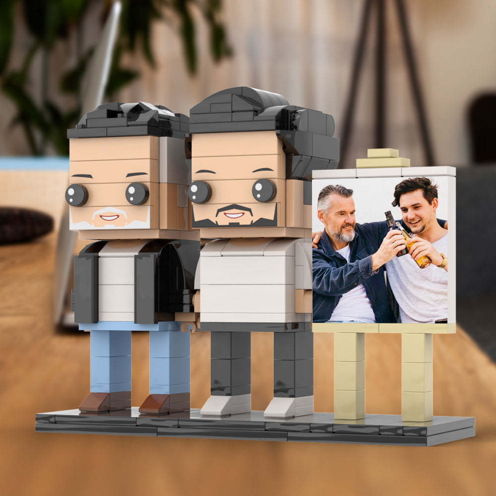Anpassbarer Ganzkörper Für 2 Personen, Ausgewachsener Sohn, Der Mit Seinem Vater Ein Bier Trinkt, Mann-fotorahmen, Personalisierte, Individuelle Ziegelfiguren, Kleines Partikel-blockspielzeug, Personalisiert Für Den Vatertag - minebrickde