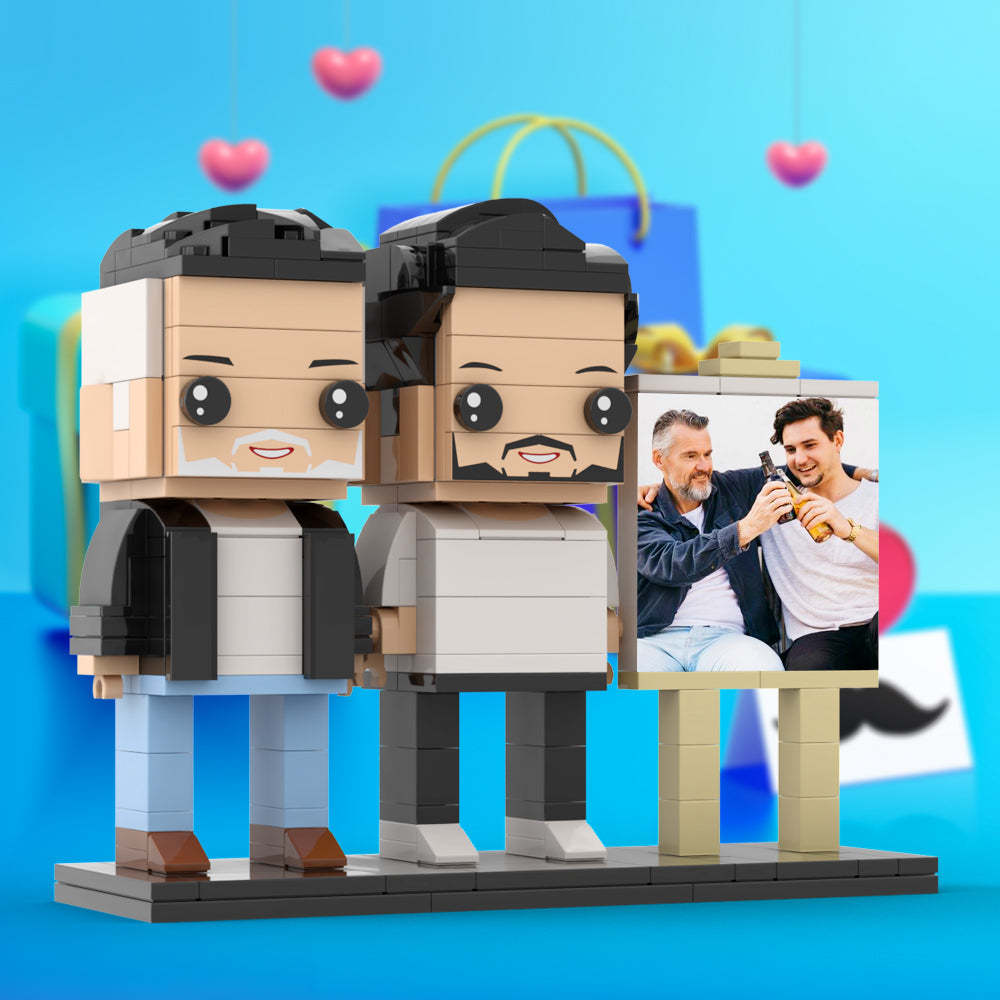 Anpassbarer Ganzkörper Für 2 Personen, Ausgewachsener Sohn, Der Mit Seinem Vater Ein Bier Trinkt, Mann-fotorahmen, Personalisierte, Individuelle Ziegelfiguren, Kleines Partikel-blockspielzeug, Personalisiert Für Den Vatertag - minebrickde