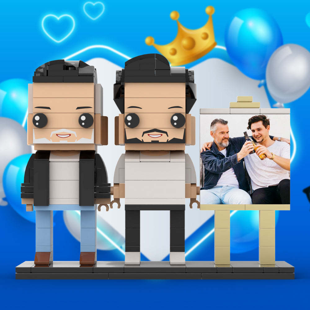 Anpassbarer Ganzkörper Für 2 Personen, Ausgewachsener Sohn, Der Mit Seinem Vater Ein Bier Trinkt, Mann-fotorahmen, Personalisierte, Individuelle Ziegelfiguren, Kleines Partikel-blockspielzeug, Personalisiert Für Den Vatertag - minebrickde