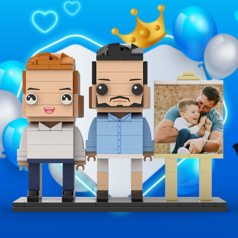 Anpassbarer Ganzkörper-fotorahmen Für 2 Personen, Vater Umarmt Seinen Sohn, Kleiner Junge, Personalisierte Ziegelfiguren, Kleines Partikelblock-spielzeug, Personalisierbar Für Den Vatertag - minebrickde
