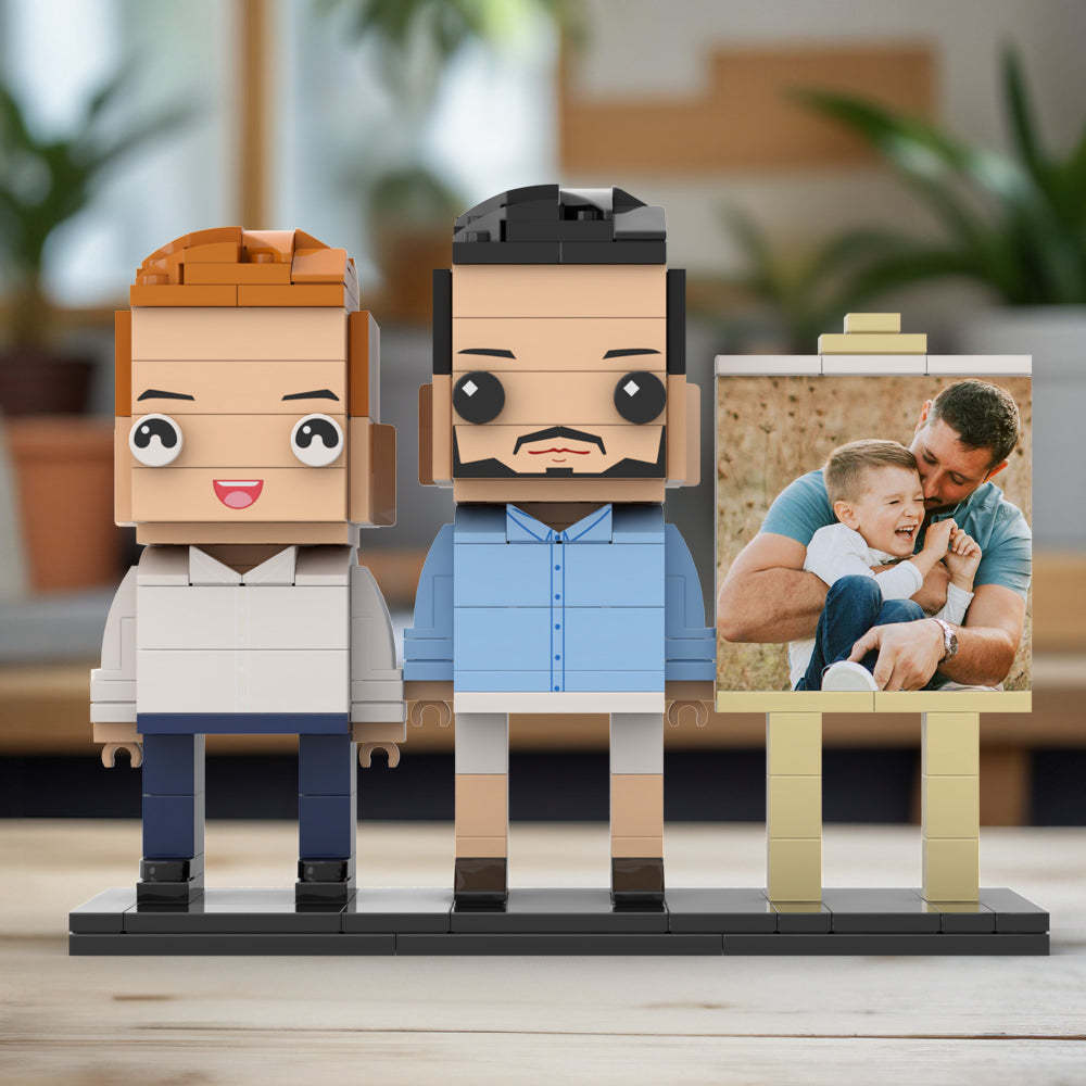 Anpassbarer Ganzkörper-fotorahmen Für 2 Personen, Vater Umarmt Seinen Sohn, Kleiner Junge, Personalisierte Ziegelfiguren, Kleines Partikelblock-spielzeug, Personalisierbar Für Den Vatertag - minebrickde