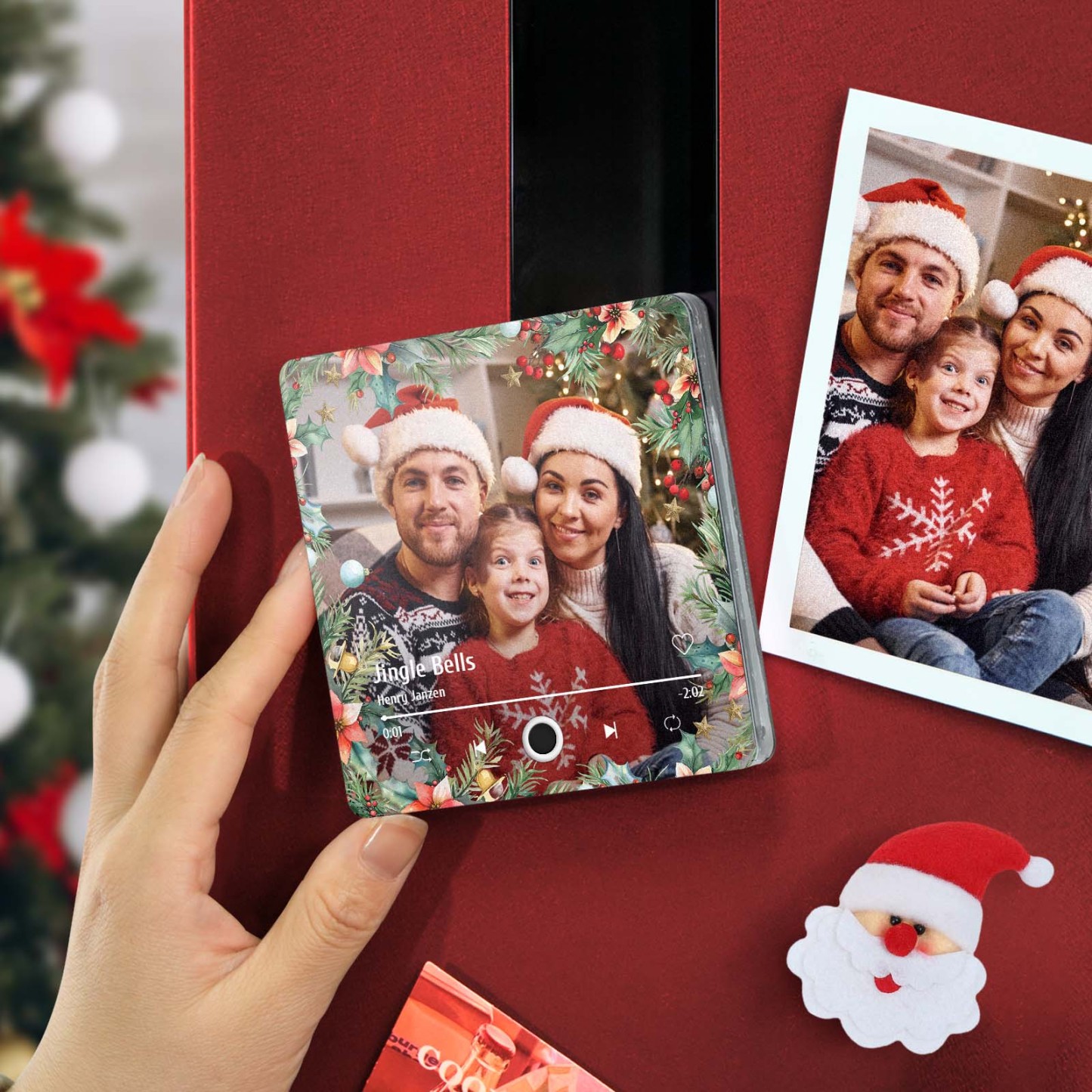 Personalisierter Weihnachts-kühlschrankmagnet Mit Familienfoto Und Musik, Benutzerdefinierte Musikmagnete Können Lieder Abspielen, Weihnachtsgeschenke Für Die Familie - 