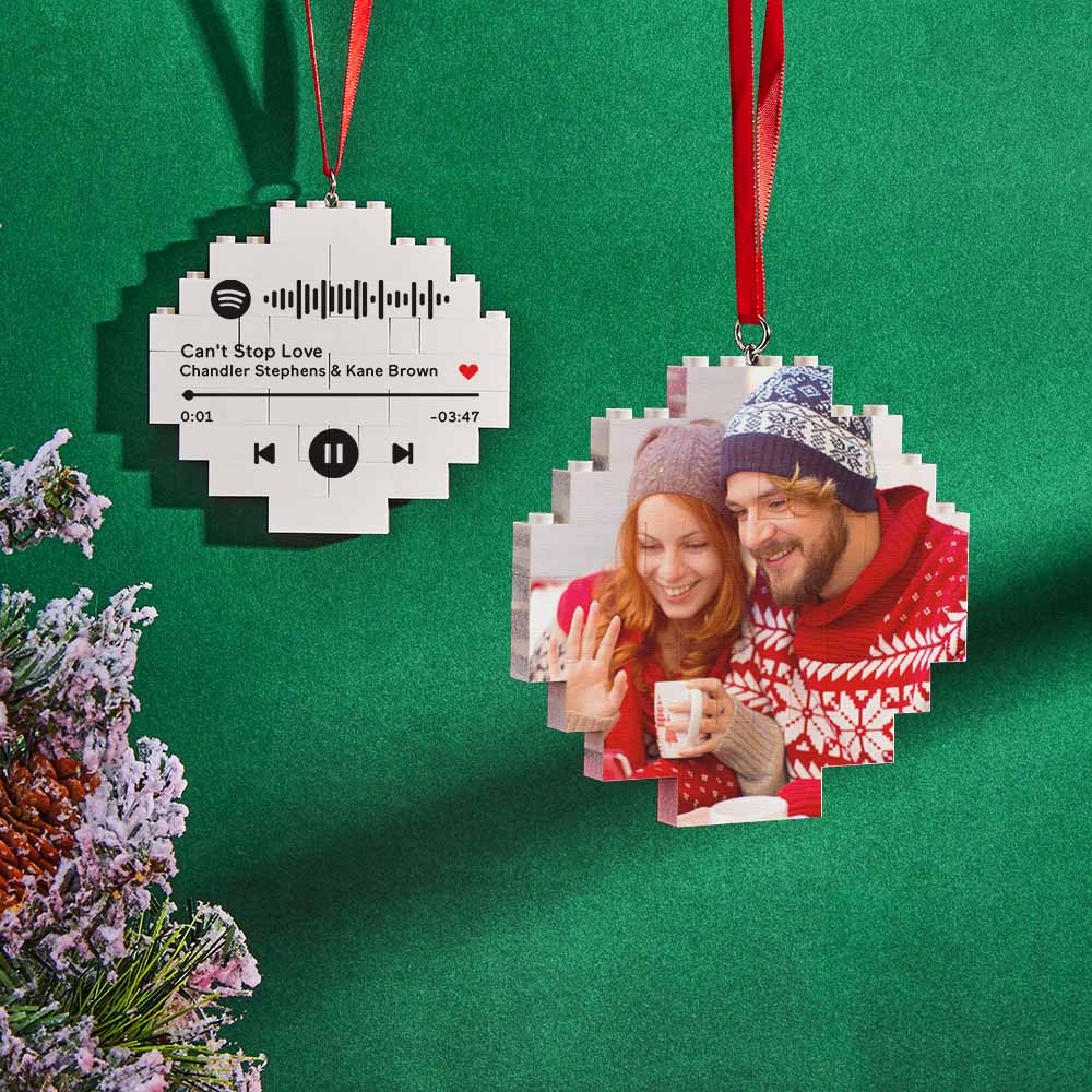 Weihnachtsornament, individueller Musikcode, runder Fotoblock, personalisierter Baustein