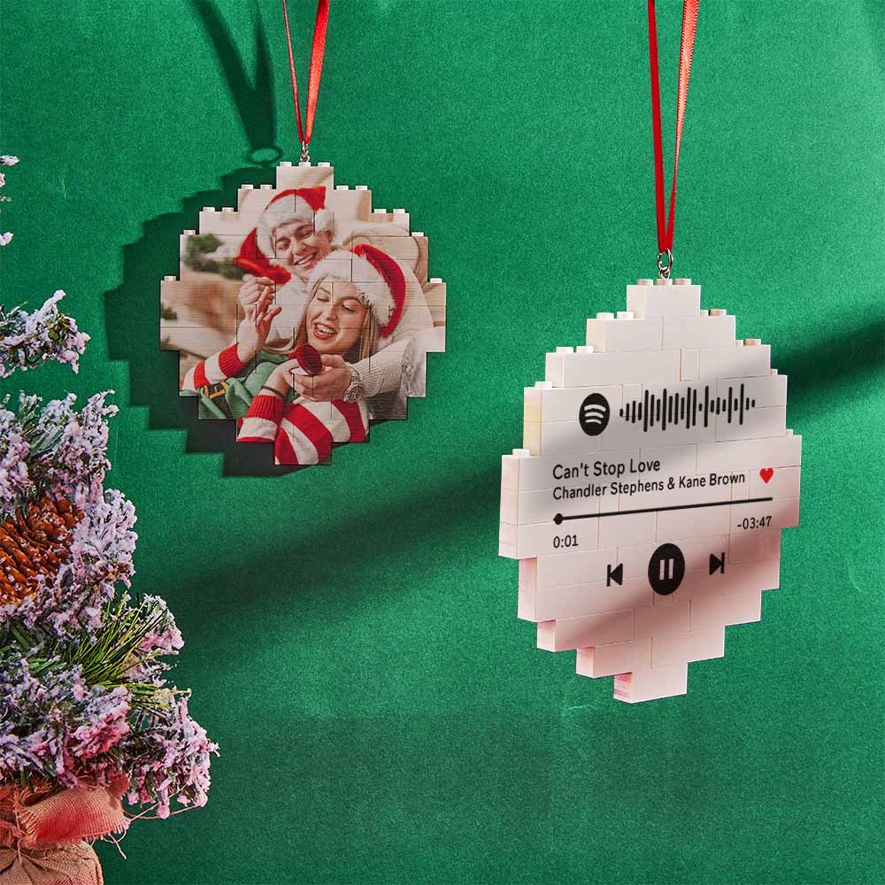 Weihnachtsornament, individueller Musikcode, runder Fotoblock, personalisierter Baustein