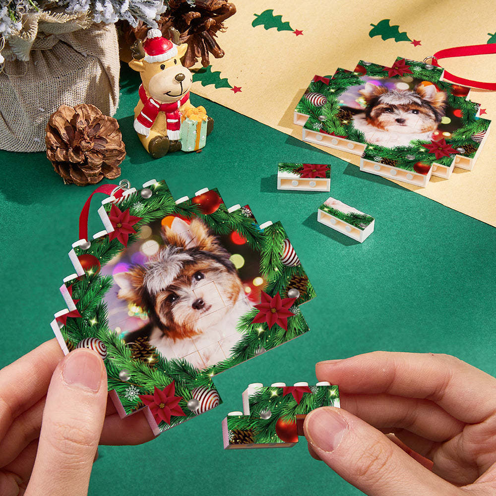 Weihnachtsverzierung Mistelzweig Benutzerdefinierter Fotoblock Personalisierter Baustein